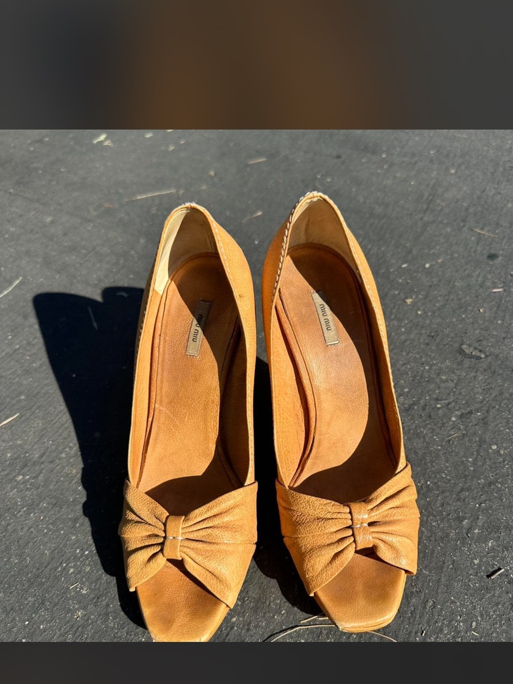 Miu Miu Vintage  Peep-Toe Wedge Heels in Tan 37/7